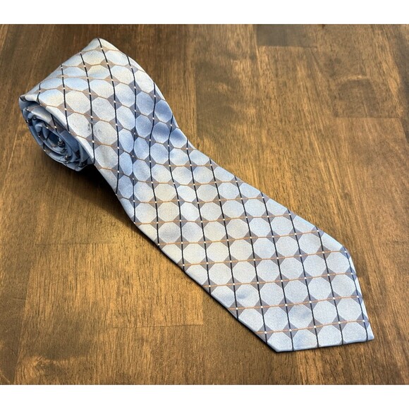 Calvin Klein Blue 100% Silk Neck Tie Blue Multicolor Geometric Diamonds 60” 3.5” - Picture 1 of 6
